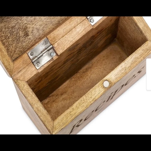 6" Blue and White "Recipes" Carved Decal Wood Recipe Box - Picture 7 of 8